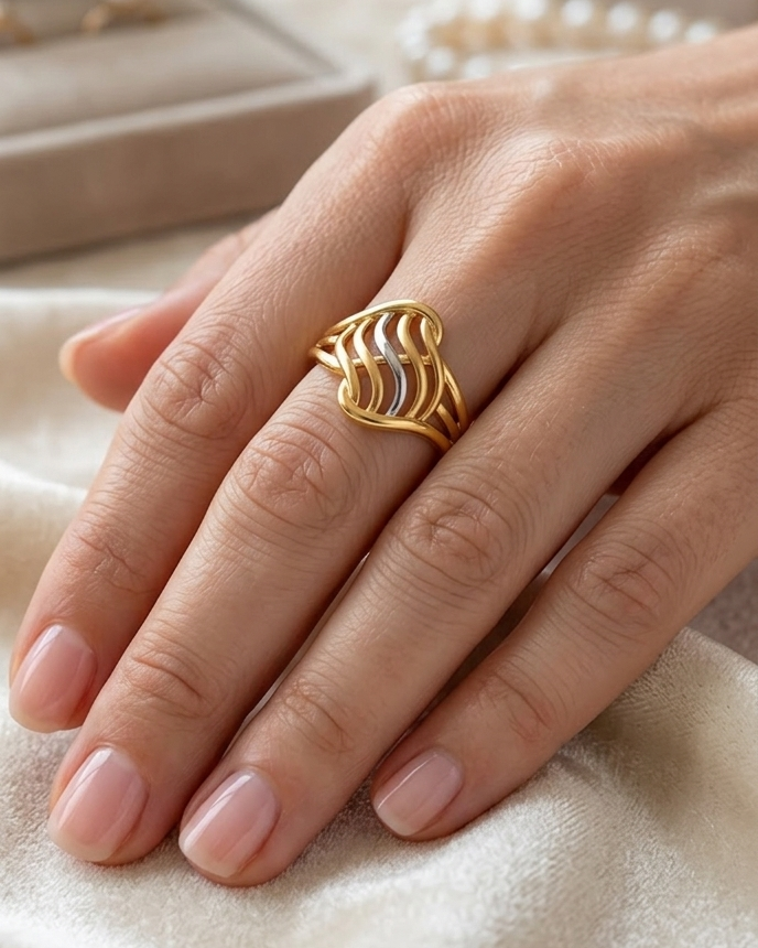 9K Two-Tone Gold Wave Filigree Ring