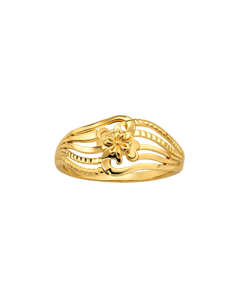 9K Floral Wave Filigree Gold Ring