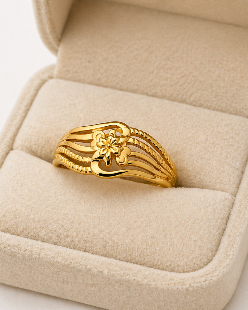 9K Floral Wave Filigree Gold Ring