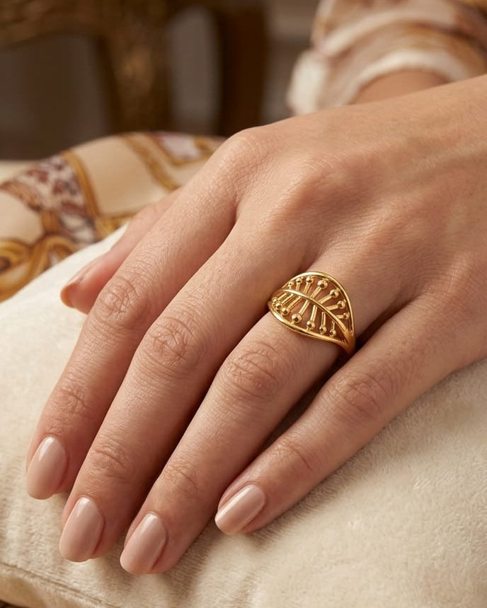 9K Gold Criss-Cross Filigree Lattice Ring