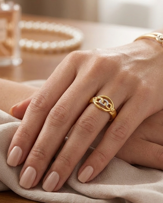 9K Two-Tone Gold Interlocking Link Ring