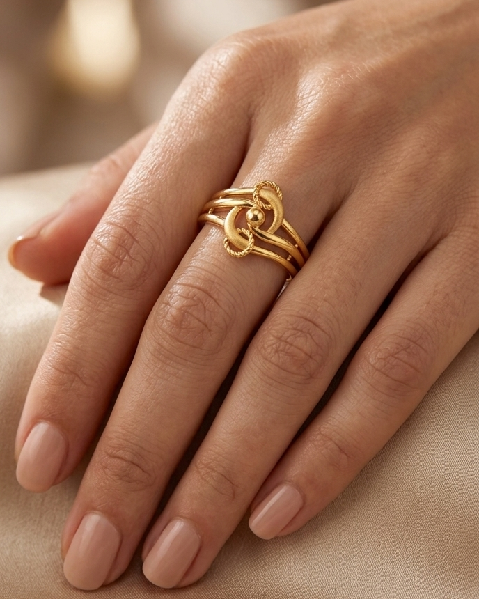 9K Gold Interlocking Knot Statement Ring