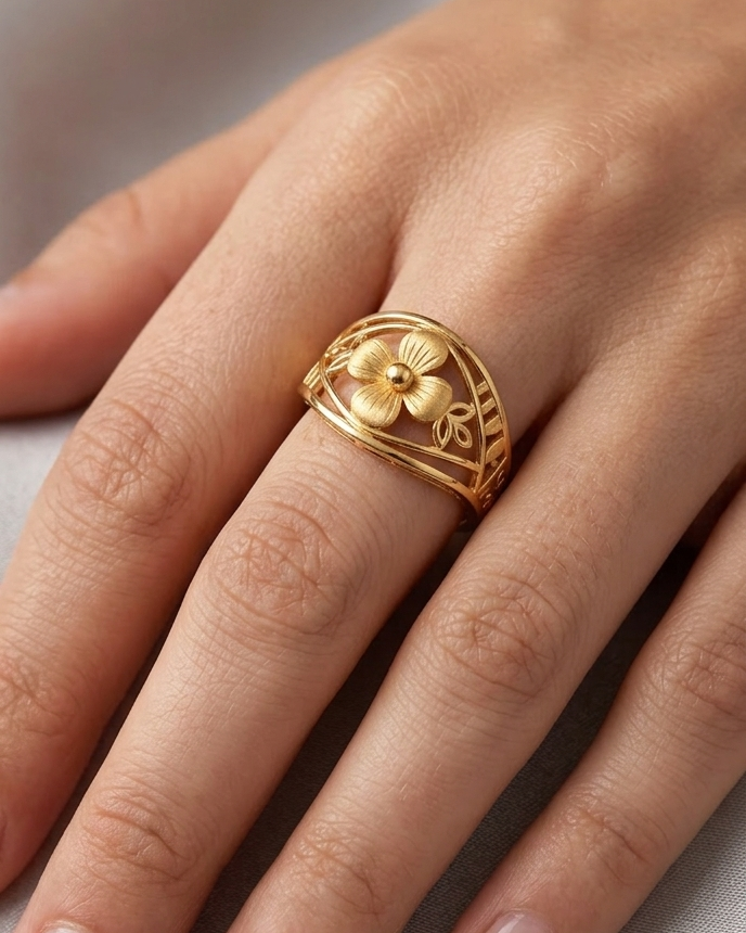 9K Gold Filigree Floral Ring