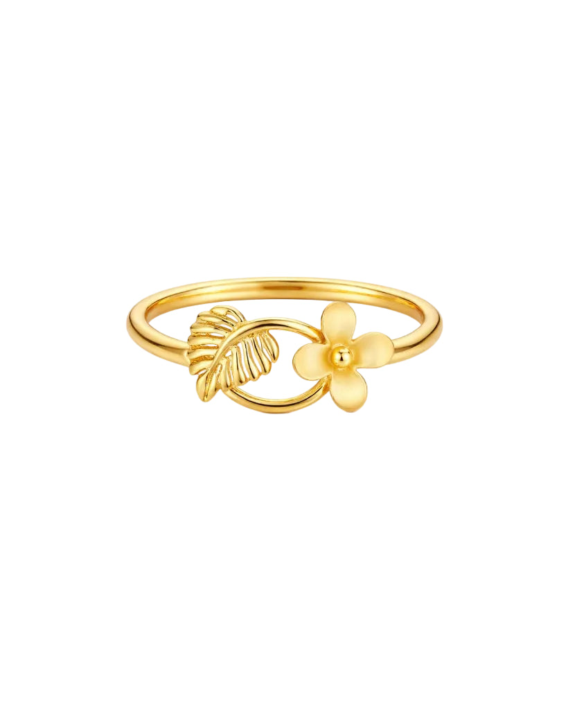 9K Gold Tropical Flower and Monstera Leaf Ring