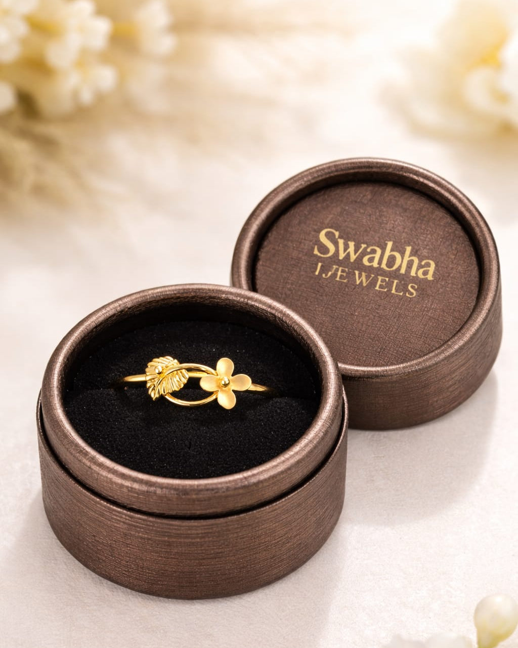 9K Gold Tropical Flower and Monstera Leaf Ring
