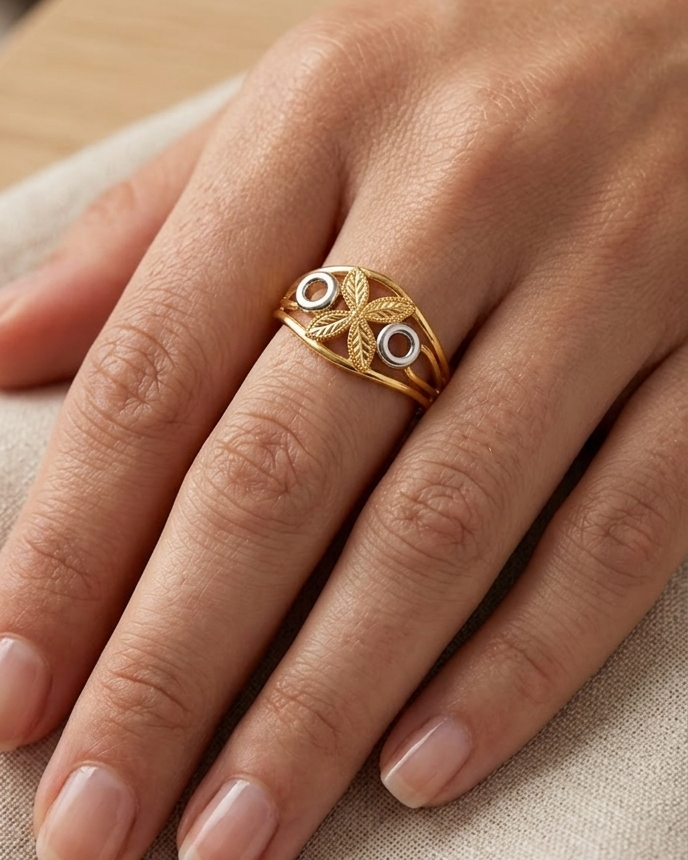 9K Two-Tone Gold Floral Filigree Ring