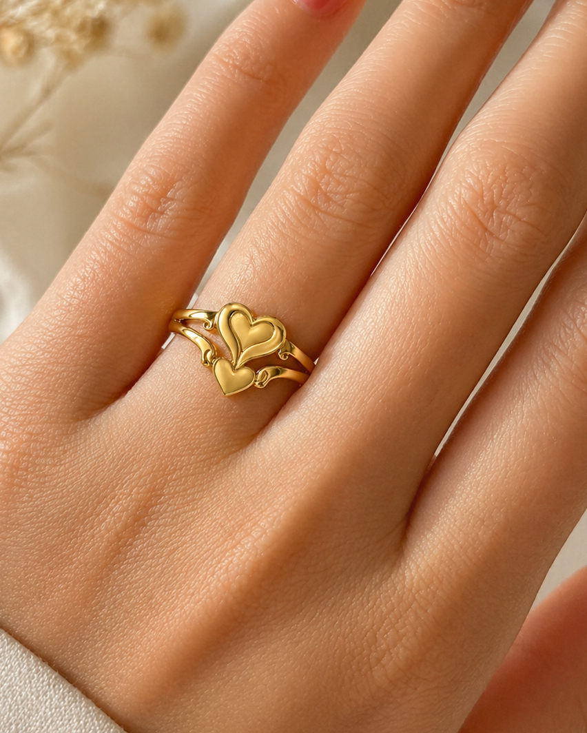 9K Double Heart Bypass Ring