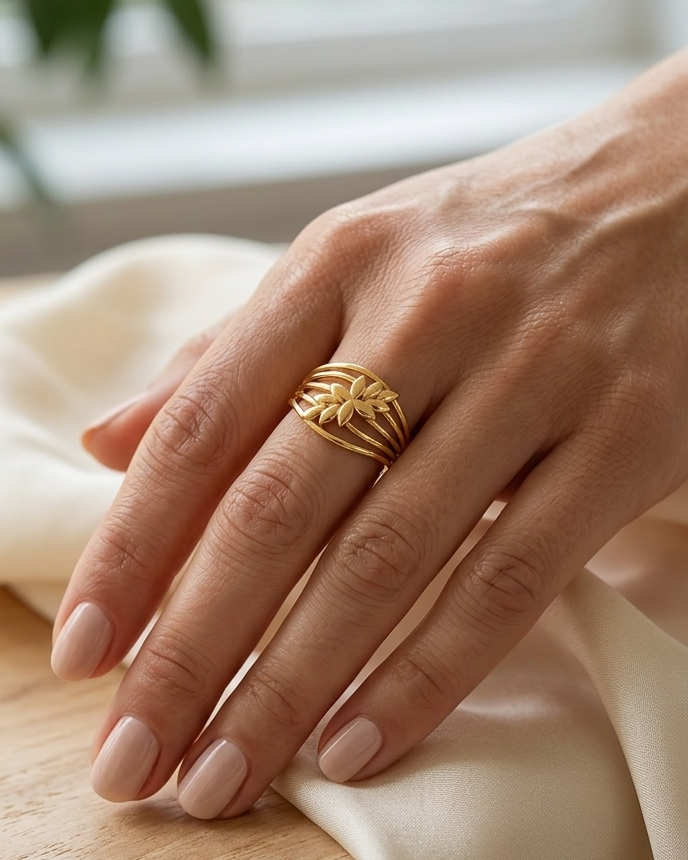 9K Gold Multi-Strand Laurel Leaf Ring