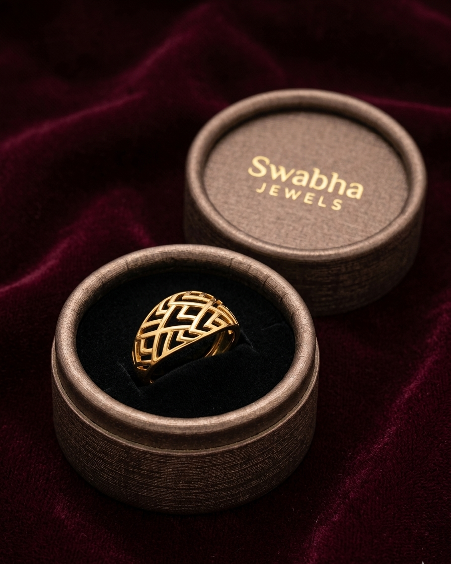 9K Gold Geometric Lattice Ring