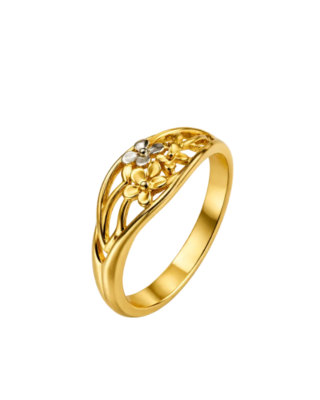 9K Two-Tone Gold Trio Flower Ring