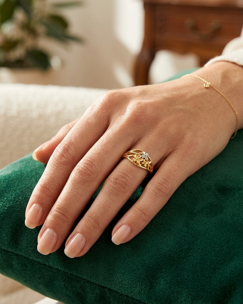 9K Two-Tone Gold Trio Flower Ring