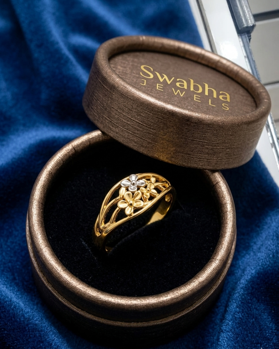 9K Two-Tone Gold Trio Flower Ring