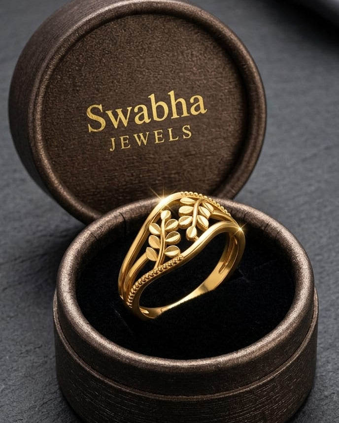 9K Double Leaf Filigree Ring