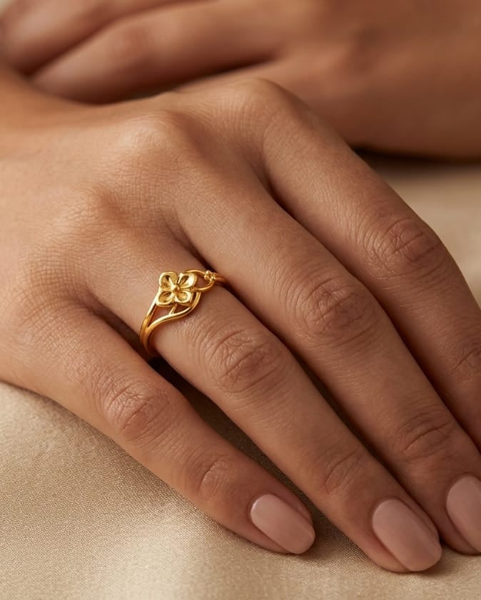 9K Gold Floral Filigree Bypass Ring
