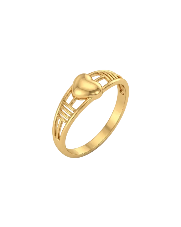 9K Gold Heart & Leaf Cutwork Band Ring