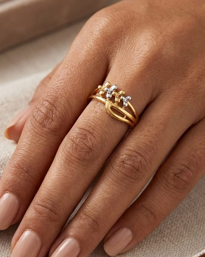 9K Two-Tone Gold Triple Butterfly Bypass Ring