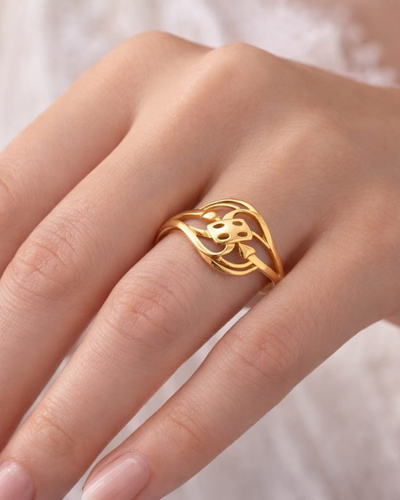 9K Gold Openwork Button Motif Ring