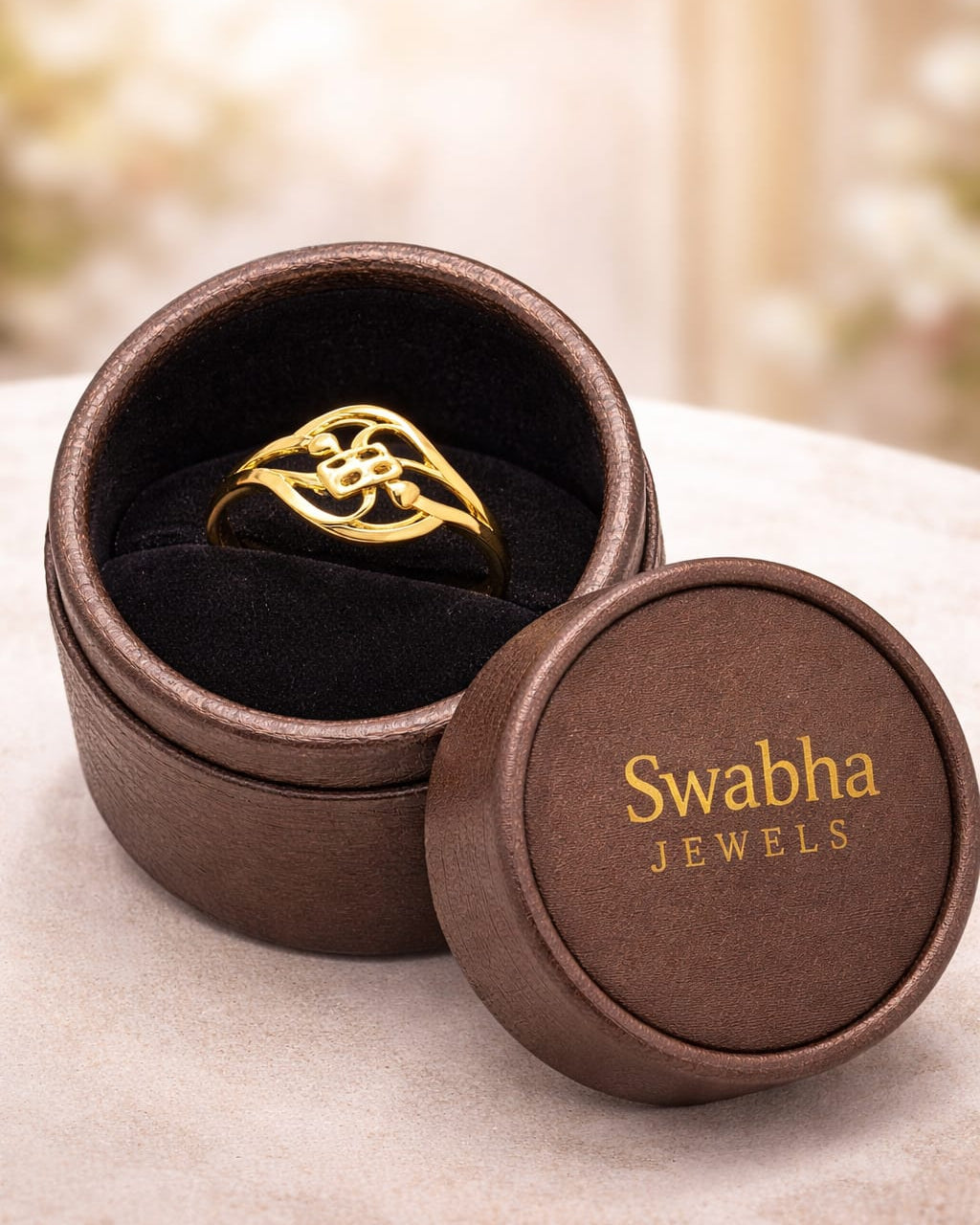 9K Gold Openwork Button Motif Ring