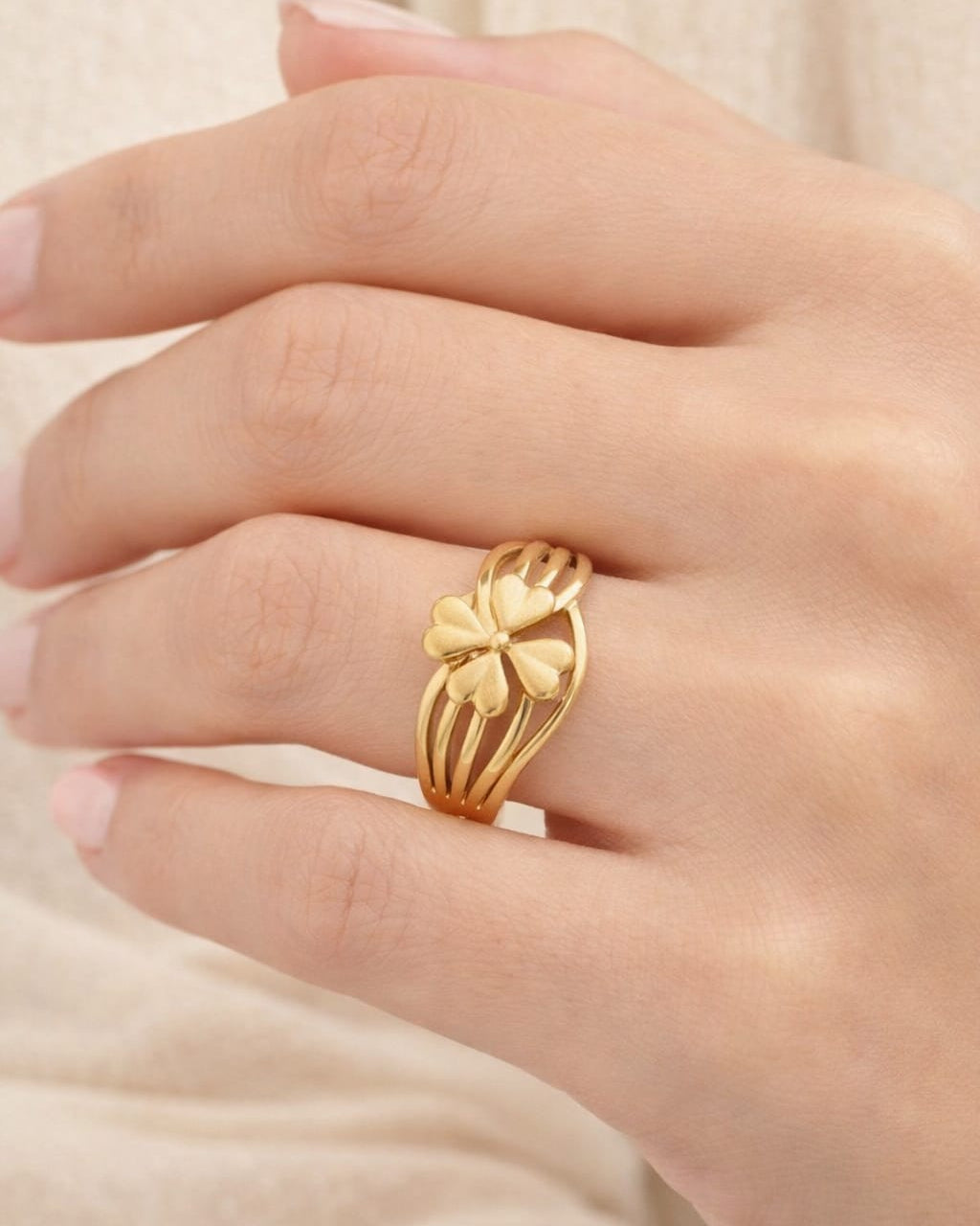 9K Gold Multi-Band Four-Leaf Clover Ring