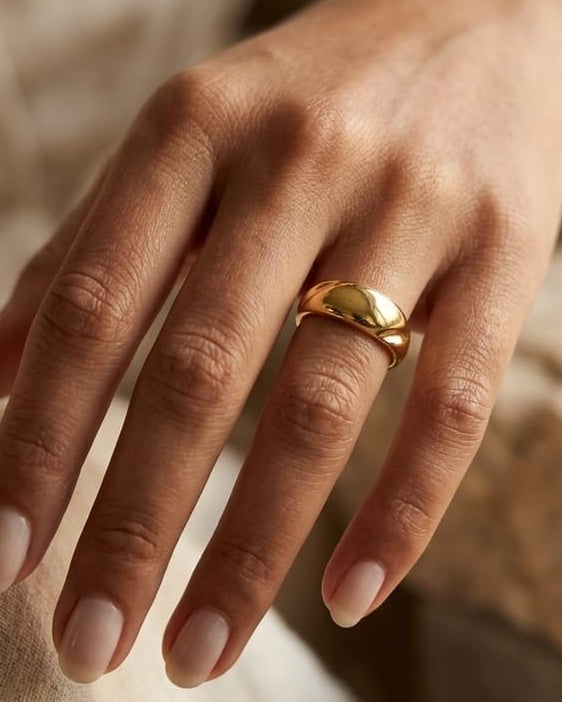 9K Gold Domed Croissant Band Ring
