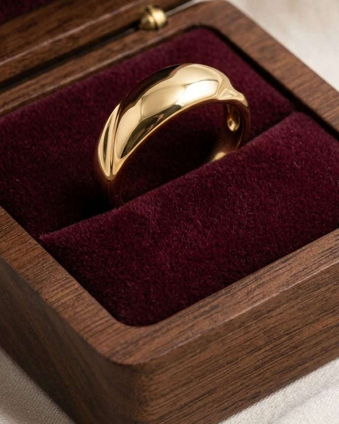 9K Gold Domed Croissant Band Ring