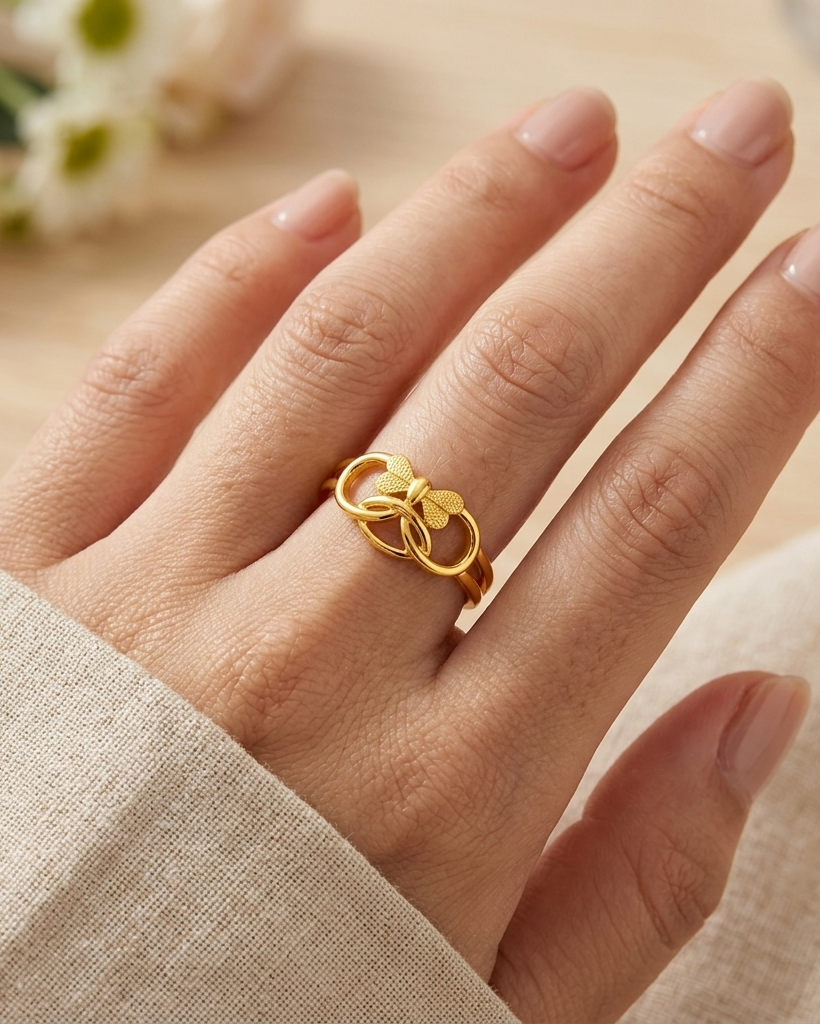 9K Butterfly Infinity Link Ring