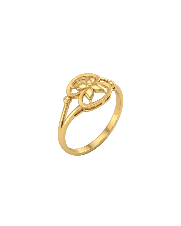 9K Gold Openwork Floral Butterfly Ring