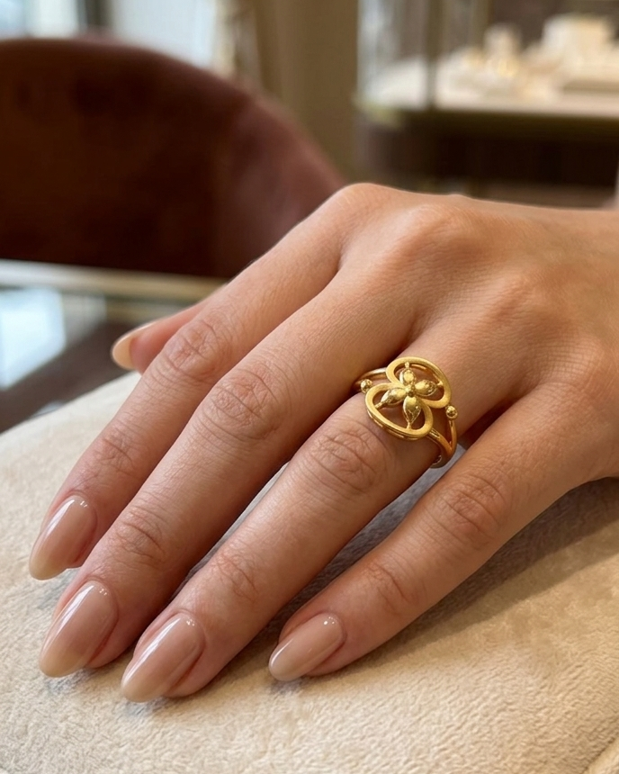 9K Gold Openwork Floral Butterfly Ring