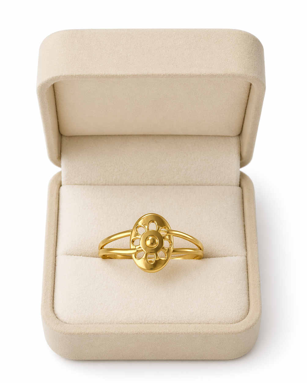 9K Daisy Medallion Split-Shank Ring