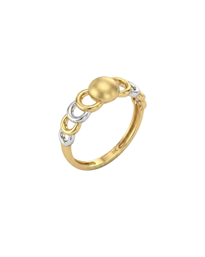 9K  Two-Tone Beaded Link Ring