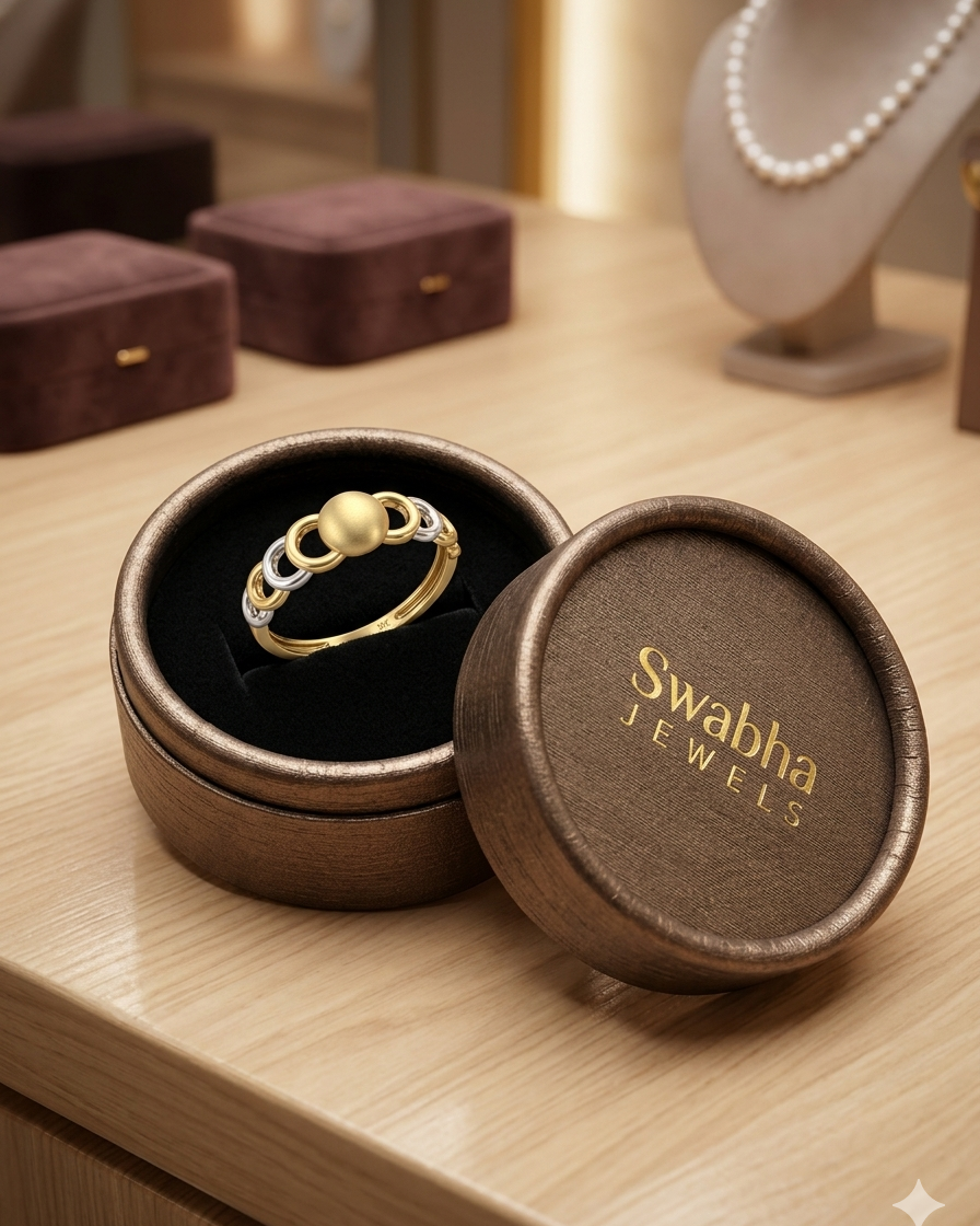 9K  Two-Tone Beaded Link Ring