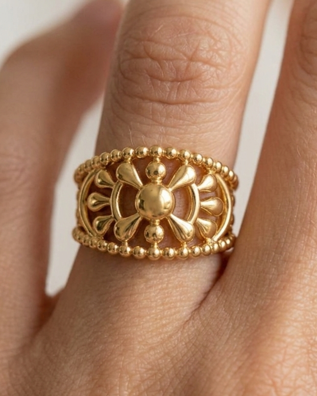 9K Golden Bloom Filigree Ring