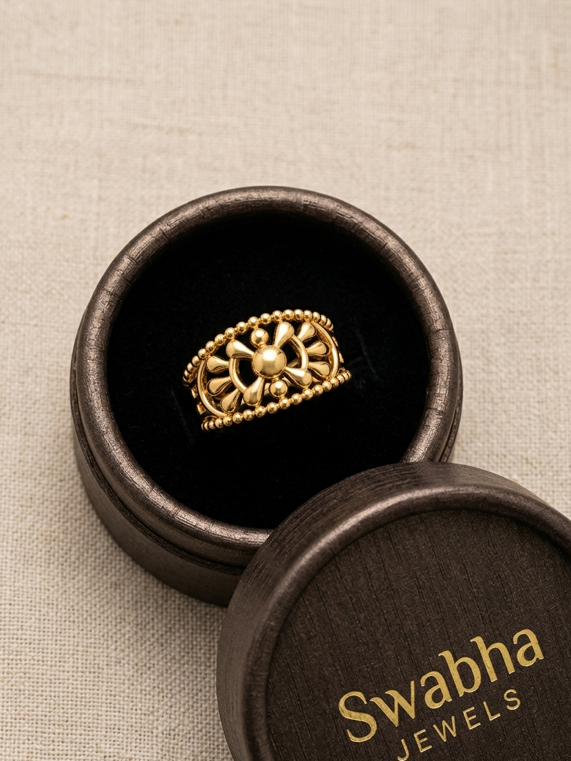 9K Golden Bloom Filigree Ring