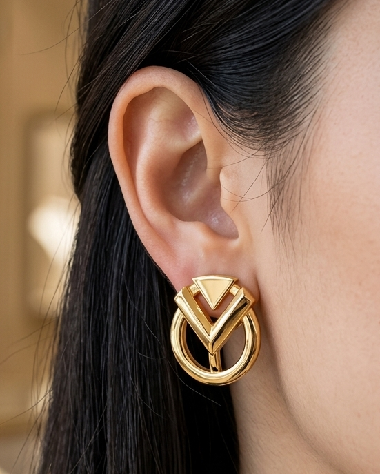 9k Geometric V-Link Drop Earrings