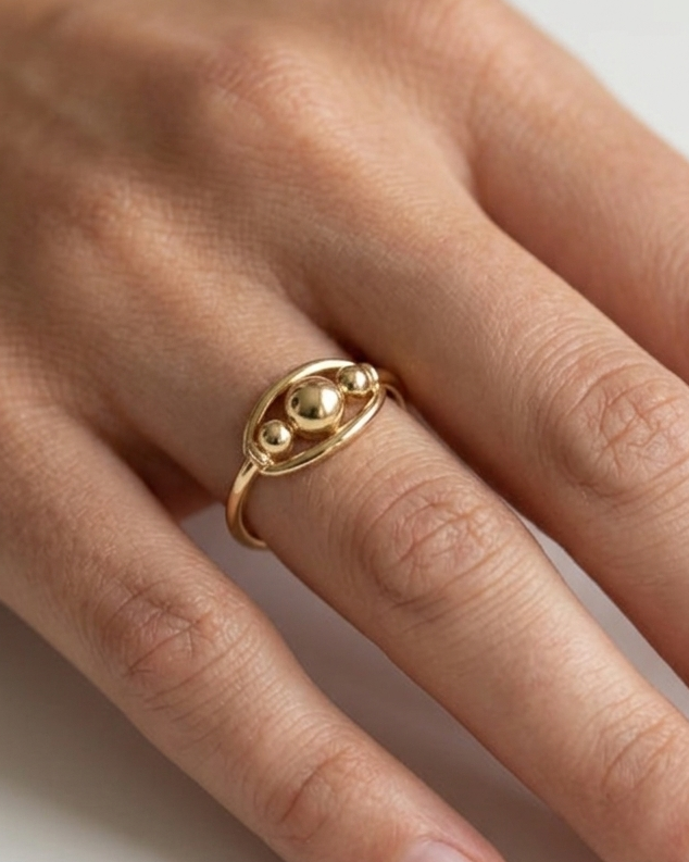 9k Triple Bead Gold Ring