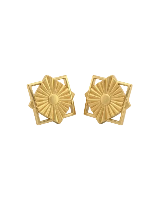 9K Radiant Sunburst Geometric Earrings